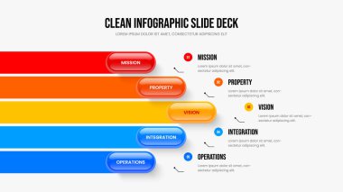 Finansal Analiz Şablonu Vektör İllüzyonu. Yatırımcı Giriş Beş Adım Diyagram Slayt Gösterisi Tasarımı. Dijital Insight 5 Element Bilgisel Sunum Düzeni.
