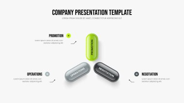 Pazarlama Tahmini Üç Seçenek Bilgi Şablonu. Reklam Geliştirme Slayt Düzeni Vektör İllüstrasyonu. Yaratıcı İçgörü 3 Adım Diyagram Sunum Tasarımı.