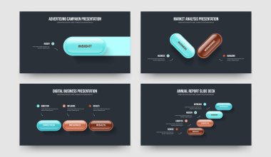 Modern İnceleme Bir İki Üç Element Diyagram Kaydırak Tasarım Vektör Resimleri Koleksiyonu. İş Performansı 1234 Seçenek Bilgisel Sunum Düzeni Paketi.