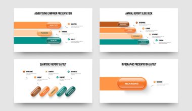 Yatırımcı Portföyü Üç Dört Beş Bir Seçenek Slayt Düzeni Vektör İllüstrasyon Paketi. Kurumsal Çözüm 345Element Diyagramı Şablonu Ayarlandı.