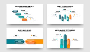 Yaratıcı Kampanya 4523 Element Diyagram Kaydırma Yerleşimi Koleksiyonu. Ürün Planlama 4-5-2-3 Basamaklı Bilgi Sunumu Tasarım Vektör Çizim Paketi.