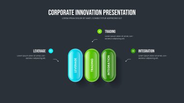 Finansal İcat Üç Element Diyagram Slayt Gösterisi Tasarımı. Şirket Giriş 3 Seçenek Bilgi Kaydırağı Düzeni. Pazar Geliştirme Sunum Şablonu Vektör İllüstrasyonu.