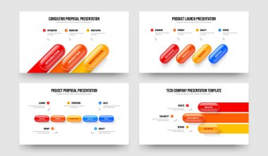 Ürün Stratejisi Üç Dört Beş Element Bilgi Sunumu Tasarım Vektörü İllüstrasyon Seti. Yaratıcı Teklif 345 Seçenek Diyagram Slayt Gösterisi Düzeni Paketi.