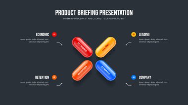 Şirket Planı Kaydırma Planı Vektör İllüstrasyonu. Dijital Insight 4 Seçenek Slayt Gösterisi Tasarımı. Şirket Portföyü Dört Adım Diyagram Sunum Şablonu.