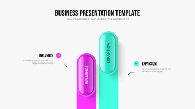 Şirket Genel Görünüm Slayt Gösterisi Şablon İllüstrasyonu. Kurumsal Performans 2 Element Bilgi Sunumu Tasarımı. Pazarlama İnovasyonu İki Adım Diyagramı Kaydırma Düzeni.