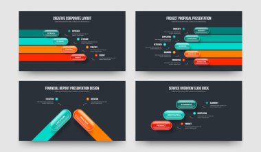 Finansal Görselleştirme Dört Beş İki Üç Seçenek Diyagramı Sunum Tasarım Vektör İllüstrasyon Koleksiyonu. Danışmanlık Gösterisi 4523 Element Bilgi Kaydırma Düzeni Paketi.