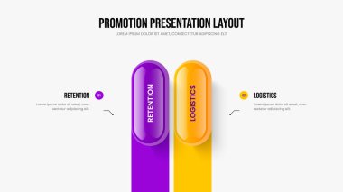 Modern Geliştirme 2 Element Bilgi Sunumu Tasarımı. Piyasa Büyümesi İki Adım Diyagram Slayt Şablonu. Yatırımcı Çalıştırma Çerçeve Düzeni Vektör İllüstrasyonu.