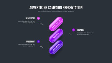 Görsel Fırlatma Kaydırma Şablonu Vektör İllüstrasyonu. Ürün Insight 3 Adım Infographic Frame Mizanpajı. Reklam Profili Üç Seçenek Diyagramı Sunum Tasarımı.