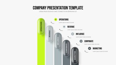 Yaratıcı Görselleştirme Beş Seçenek Diyagram Kaydırma Şablonu. Ürün Brifingi 5 Adım Bilgisel Çerçeve Düzeni. Görsel Çözüm Sunum Tasarım Vektörü İllüstrasyonu.