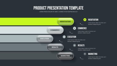 Modern Strateji Beş Element Diyagramı Sunum Tasarımı. Piyasa Yeniliği Slayt Gösterisi Vektör Çizimi. Şirket Hava Durumu 5 Seçenek Bilgisel Kaydırma Şablonu.