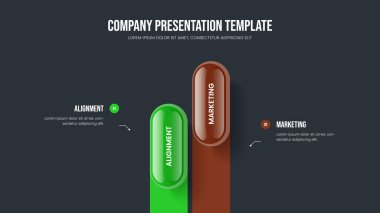Piyasa Sezgisi 2 Seçenek Diyagram Kaydırma Tasarımı. Satış Analizi Şablonu Vektör İllüzyonu. Servis Fırlatma İki Element Bilgisel Sunum Düzeni.
