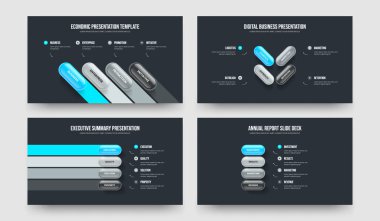 Finansal Planlama Dört Seçenek Diyagram Sunum Düzeni Vektör İllüstrasyon Koleksiyonu. Reklam Brifingi 4 Element Bilgi Çerçeve Tasarımı Paketi.