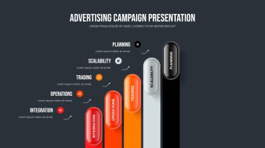 Modern Portföy Sunum Şablonu Vektör İllüstrasyonu. Business Infographic Slayt Gösterisi Yerleşimi. Girişim Büyüme 5 Seçenek Diyagramı Slayt Tasarımı.