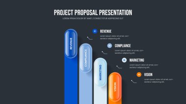 Dördüncü Seçenek Bilgi Slayt Gösterisi Düzenine Danışmanlık. Pazar Görselleştirme Kaydırağı Tasarım Vektörü İllüstrasyonu. Proje Geliştirme 4 Element Diyagramı Şablonu.