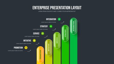 Ürün Tanıtım Tasarım Vektörü İllüstrasyonu. Mali Portföy Beş Element Diyagram Kaydırma Şablonu. Görsel İnovasyon 5 Seçenek Bilgisel Çerçeve Düzeni.