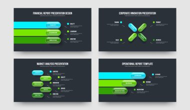 Profesyonel Planlama 3-4-5 Element Bilgi Sunum Düzeni Vektör İllüstrasyon Seti. Şirket Analizi 345 Seçenek Şablon Koleksiyonu.