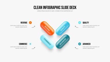 Yaratıcı Çözüm Dört Adım Diyagram Kaydırma Düzeni. Servis Analizi Sunumu Tasarım Vektörü İllüstrasyonu. Pazarlama Görselleştirme 4 Element Bilgisel Slayt Gösterisi Şablonu.