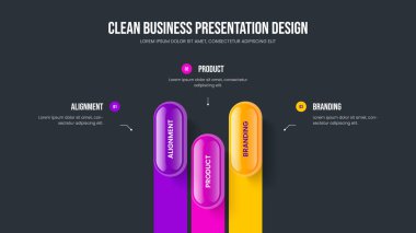 Pazarlama Tanıtım Üç Seçenek Bilgisel Sunum Düzeni. Finansal Büyüme Slayt Gösterisi Tasarım Vektörü İllüstrasyonu. Modern İcat 3 Adım Diyagram Şablonu.