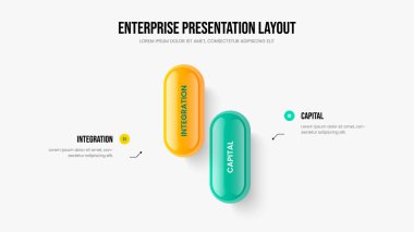 Satış Genel Görünümü Slayt Gösterisi Düzeni Vektör İllüstrasyonu. Mali Strateji 2 Adım Diyagram Şablonu. Pazarlama Profili İki Seçenek Bilgisel Slayt Tasarımı.