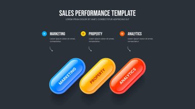 Şirket Genel Görünüm Slayt Tasarım Vektörü İllüstrasyonu. Fırlatma 3 Seçeneği Bilgisel Çerçeve Düzeni Reklamlanıyor. Üçüncü Element Diyagram Slayt Şablonu Danışmanlık Planı.