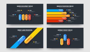 Ürün Görselleştirme 4523 Seçenek Bilgi Kaydırma Şablonu Koleksiyonu. Servis İcat 4-5-2-3 Basamaklı Diyagram Slayt Gösterimi Vektör Çizimi.