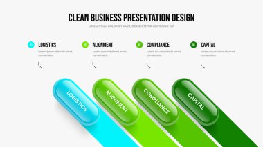 Ürün Profili 4 Seçenek Slayt Gösterisi Tasarımı. Dijital Brifing Slayt Düzeni Vektör İllüstrasyonu. Satış Stratejisi Dört Element Diyagramı Sunum Şablonu.