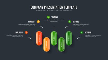 Modern Tanıtım Sunumu Vektör İllüzyonu. Yatırımcı Showcase Beş Element Diyagram Çerçeve Tasarımı. Satış Planlama 5 Seçenek Slayt Gösterisi Şablonu.
