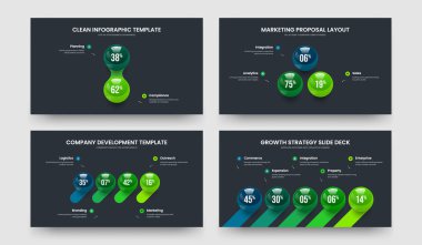 Atılgan 'ın Gelişimi 2-3-4-5 Element Diyagramı Çerçeve Düzeni Vektör Çizimi Seti. Ürün Çözümü 2345 Seçenek Kaydırma Şablonu Koleksiyonu.