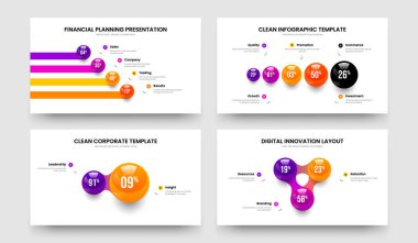 İş Geliştirme 4-5-2-3 Element Bilgi Şablonu Vektör İllüstrasyon Seti. Danışma Gözden Geçirmesi 4523 Adım Slayt Tasarımı Koleksiyonu.