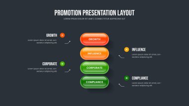 Finansal Rapor 4 Element Bilgi Sunum Şablonu. Görsel Gelişim Dört Seçenek Slayt Gösterisi Düzeni. Yaratıcı Yenilik Çerçeve Tasarım Vektörü İllüstrasyonu.