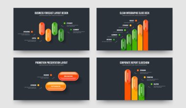 Yaratıcı İçgörü 4-5-2-3 Seçenek Diyagram Slayt Gösterisi Vektör Çizim Paketi. Şirket Analizi 4523 Element Bilgi Sunum Şablonu Koleksiyonu.