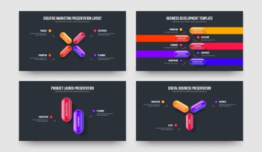 Şirket Planlama 4-5-2-3 Element Diyagramı Kaydırak Düzeni Vektör Çizimi. İş Tanıtımı 4523 Adım Bilgi Sunum Şablonu Koleksiyonu.