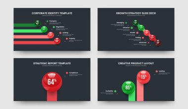 Minimalist Strateji 4512 Seçenek Slayt Gösterisi Şablonu Paketi. Pazarlama Planı: Dört Beş Bir İki Adım Çerçeve Tasarım Vektör Resimleri Koleksiyonu.