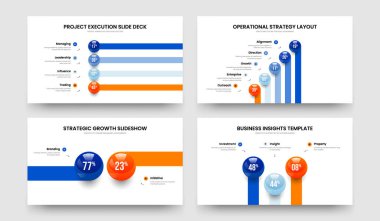 Temiz İçgörü 4-5-2-3 Element Grafik Slayt Gösterisi Düzeni Vektör İllüzyonu Ayarlandı. Danışma Genel Görünümü 4523 Adım Bilgisel Sunum Tasarım Paketi.
