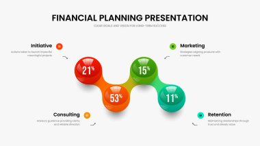 Eğitimsel İçgörü Kaydırma Şablonu Vektör İllüstrasyonu. Finansal Çözüm 4 Element Bilgisel Sunum Düzeni. Asgari Strateji Dört Seçenek Grafik Slayt Gösterisi Tasarımı.