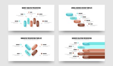 Reklam Beş Element Bilgi Sunumu Şablon Vektör İllüstrasyon Koleksiyonu. Şirket Analizi 54 Seçenek Diyagramı Slayt Düzeni Paketi.