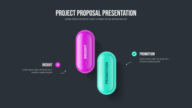 Pazarlama Geliştirme Slayt Gösterisi Vektör İllüstrasyonu. Dijital Genel Bakış İki Adım Bilgisel Çerçeve Tasarımı. Finansal Planlama 2 Element Diyagramı Sunum Şablonu.