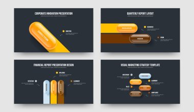 Profesyonel Giriş 1234 Element Bilgi Kaydırma Düzeni Paketi. Yaratıcı Geliştirme 1-2-3-4 Seçenek Diyagramı Sunum Tasarım Vektörü Çizimi.