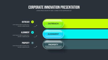 Yatırımcı Üç Adım Diyagram Kaydırma Şablonu 'nu başlat. Modern Showcase 3 Seçenek Bilgisel Çerçeve Düzeni. Finansal Geliştirme Slayt Gösterisi Tasarım Vektörü İllüstrasyonu.