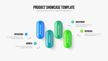 Pazar Performans Slayt Gösterisi Şablonu Vektör İllüstrasyonu. Dijital Giriş Dört Seçenek Diyagramı Sunum Düzeni. İş Tahminleri 4 Adım Bilgi Çerçeve Tasarımı.