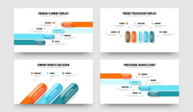 Şirket Hava Durumu 453 Adım Diyagram Slayt Gösterisi Tasarım Seti. Piyasa Kampanyası 4-5-3 Element Bilgi Çerçeve Düzeni Vektör İllüstrasyon Paketi.