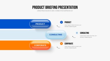 Kurumsal Planlama 3 Element Bilgi Sunumu Tasarımı. Pazarlama Slayt Gösterisi Şablon Vektör İllüzyonu. Finansal Profil Üç Seçenek Diyagramı Düzenlemesi.