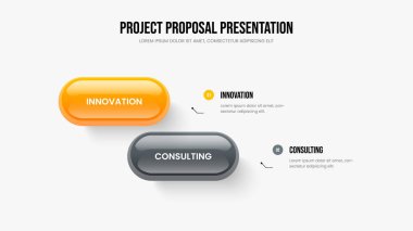 Profesyonel İcat 2 Seçenek Diyagramı Çerçeve Düzeni. Kurumsal Gelişim İki Element Bilgi Slayt Gösterisi Tasarımı. İş Görselleştirme Sunum Şablonu Vektör İllüstrasyonu.