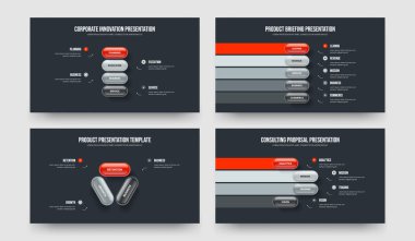 Kurumsal İçgörü 4-5-3 Element Diyagram Şablon Vektör Resimleri Koleksiyonu. Profesyonel Strateji 453 Adım Bilgi Kaydırma Tasarımı.