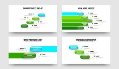 Reklam Planı 4-5-2-3 Element Diyagram Slayt Gösterisi Tasarım Vektörü Çizimi. Yatırımcı Tahminleri 4523 Seçenek Slayt Düzeni Koleksiyonu.