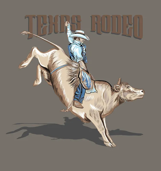 Rodeo Texas Cartel Con Vaquero Sobre Toro Ganado — Archivo Imágenes Vectoriales