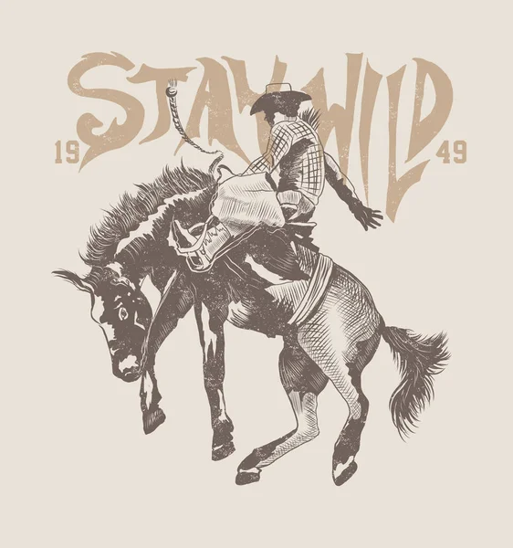 Stay Wild Poster Cowboy Cattle Bull — ストックベクタ