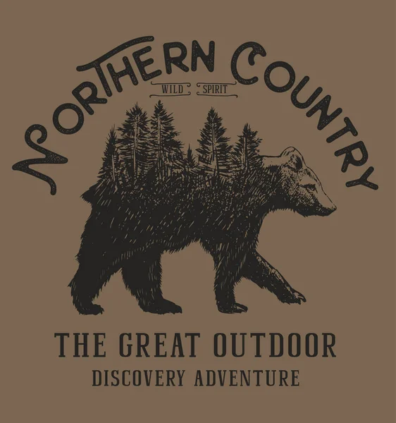 Negara Utara Poster Coklat Dengan Beruang Semangat Liar - Stok Vektor
