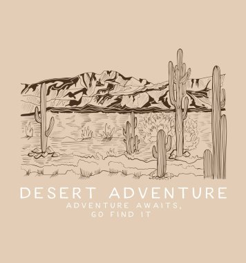 Desert adventure. Adventure awaits, go find it slogan. Arizona desert state t-shirt graphic design. Vintage artwork for apparel, sticker, batch, background, poster and others.   clipart