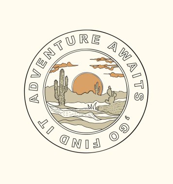 Adventure awaits, go find it slogan.  Arizona desert state t-shirt graphic design. Vintage artwork for apparel, sticker, batch, background, poster and others.   clipart